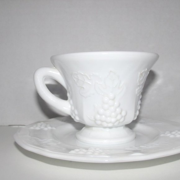 Vtg. Indiana Colony Milk Glass White Harvest Grape Cup and Saucer - Picture 1 of 3